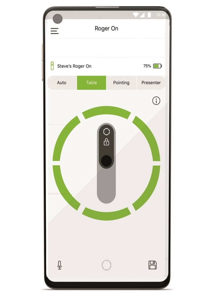 フォナックのマイロジャーマイク アプリを使用すると、顧客は補聴器でロジャー オン マイクロホンの設定をカスタマイズできます。