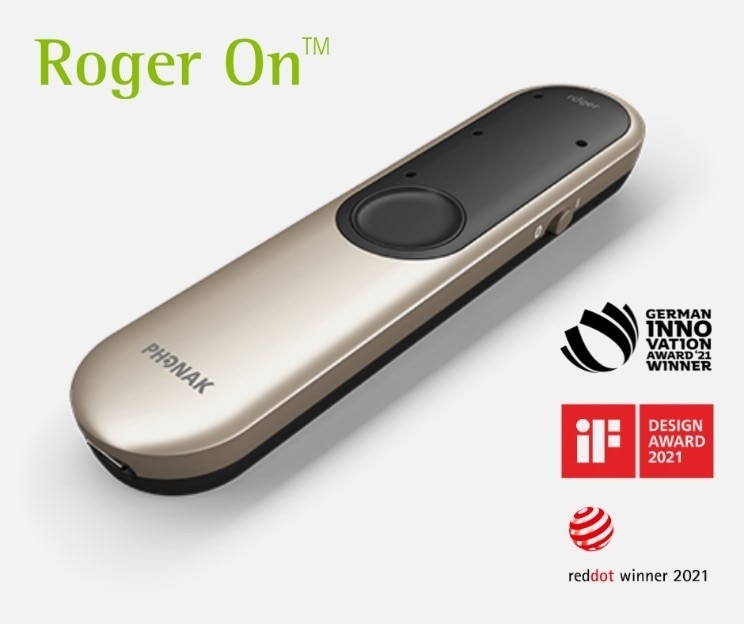 Phonak Roger On - a dedicatied microphone for hearing aids for indoor and outdoor use.
