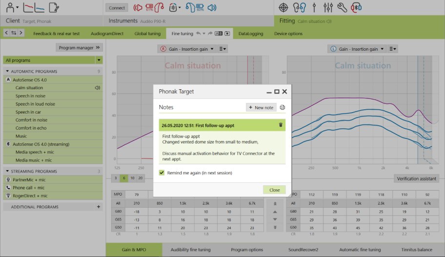 Phonak Target Software 7.0 Client notes